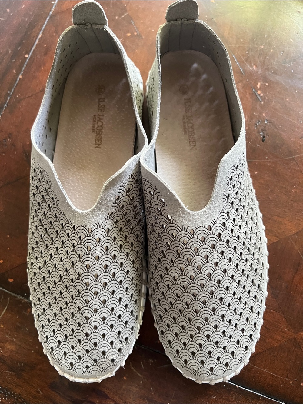 Ilse Jacobsen Perforated Slip-On Moccasins in Light Gray